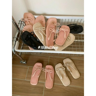 Mặc Bên Ngoài Đi Biển Flip-Flops Giày Sandal Mũi Mở Nhà Dễ Thương Nơ Flat Dép Nữ