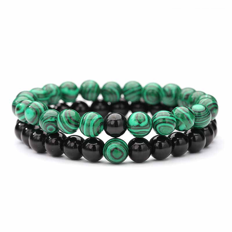 Vòng Tay Chuỗi Hạt Đá malachite Trắng Tự Nhiên Màu Đen Cho Cặp Đôi