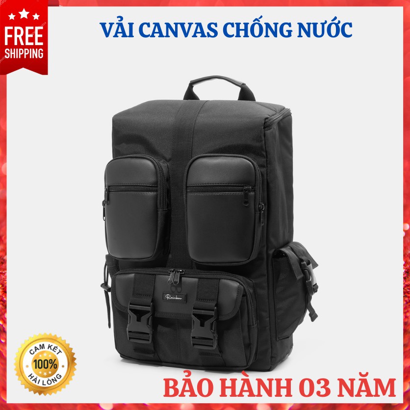 Balo du lịch phối da, có ngăn laptop, kết hợp đựng đồ đa năng, chất liệu canvas chống nước, siêu nhẹ, siêu bền