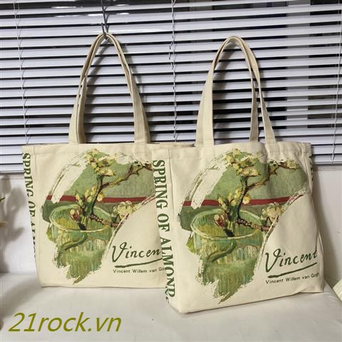 Túi Xách Canvas Cỡ Lớn In Họa Tiết Bằng Tay Phong Cách Retro Châu Âu Cho Học Sinh
