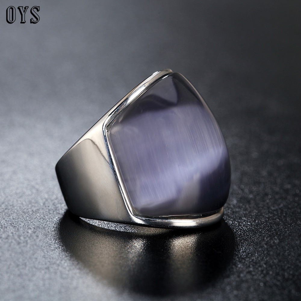 Nhẫn thép Titanium đính đá hình Opal thiết kế cỡ lớn dành cho nam HF030