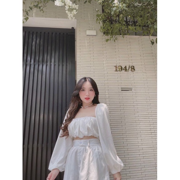 Set áo crop tay bồng quần đùi xinh