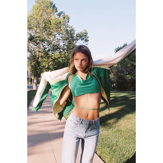 Áo khoác bomber satin phối mầu Zarrraa canh sale