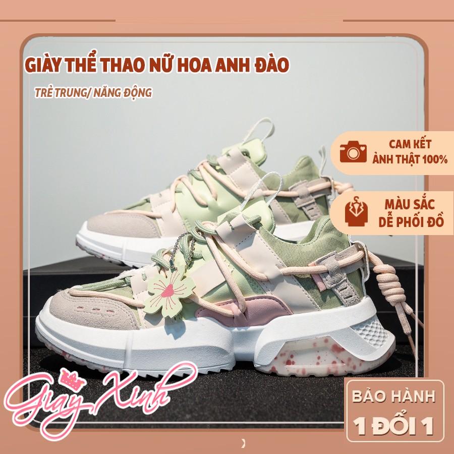Giày thể thao nữ đế cao tag hoa đào, giày thể thao sneakes nữ siêu xinh hot trend 2021 mã M004