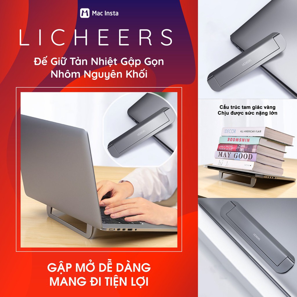 ĐẾ GIỮ TẢN NHIỆT GẬP GỌN LICHEERS NHÔM NGUYÊN KHỐI: GẬP MỞ DỄ DÀNG, MANG ĐI TIỆN LỢI