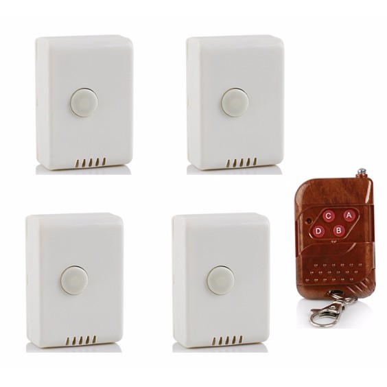 Bộ 4 Công Tắc Điều Khiển Từ Xa Sóng RF 15A + Remote RF Vỏ Vân Gỗ