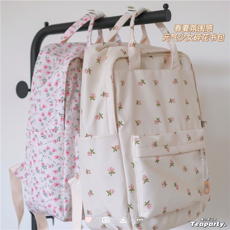 Balo hoa nhí vuông cặp sách đi học đựng vừa laptop 14inch siêu xinh nữ tính order 2 tuần Trang Xuka