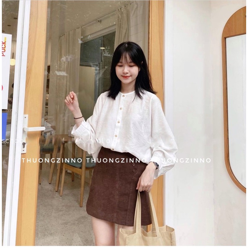 Áo sơ mi cổ tàu phong cách ulzzang Áo sơ mi nữ