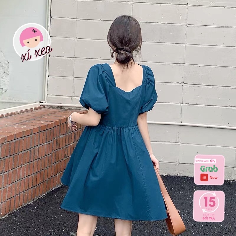 váy đầm xoè dự tiệc, váy ulzzang màu đen tay phồng xixeoshop - V4