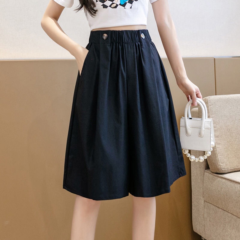 Quần lửng IELGY lưng cao ống rộng phong cách Hàn Quốc trẻ trung thời trang cho nữ