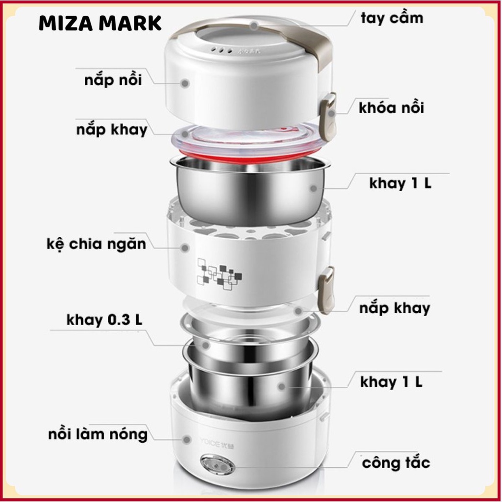 Hộp cơm cắm điện 3 tầng Yoice, giữ nhiệt và hâm nóng đồ ăn, dùng cho văn phòng, inox 304 cao cấp, dùng cho văn phòng