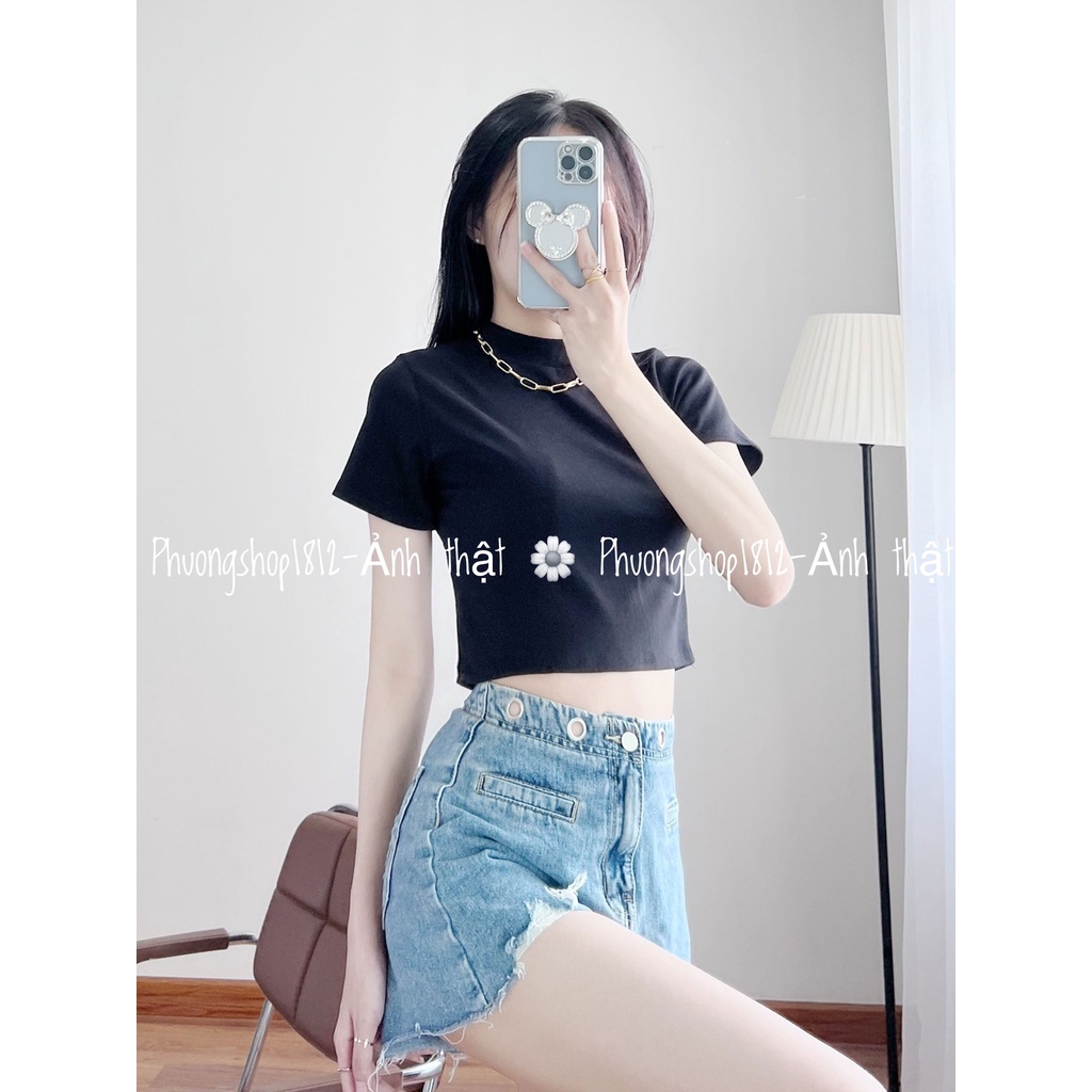 Áo Nữ corptop,Tay ngắn cổ Cao mặc tôn dáng_[ Ảnh-VIDEO ]_THẬT  PHƯỢNGSHOP1812