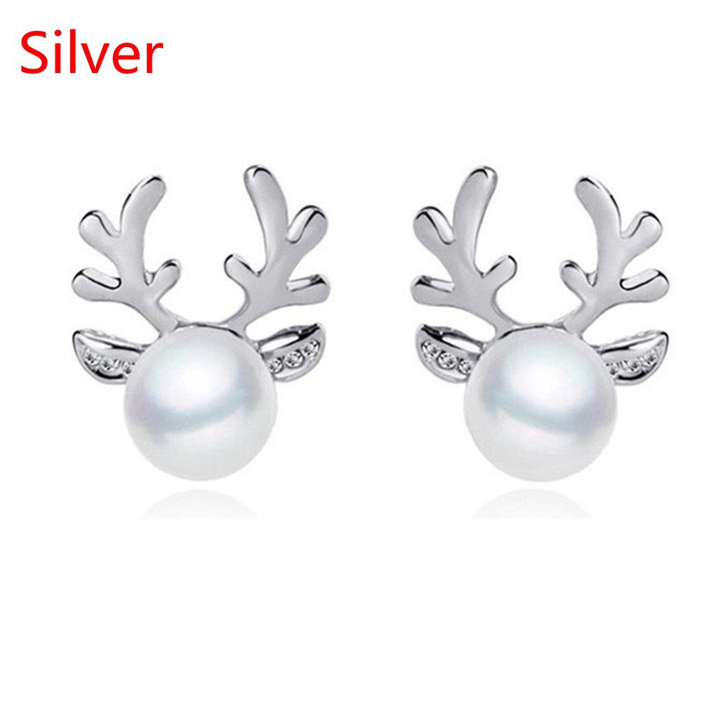 Đôi bông tai hình sừng hươu đính ngọc trai đáng yêu cho nữ