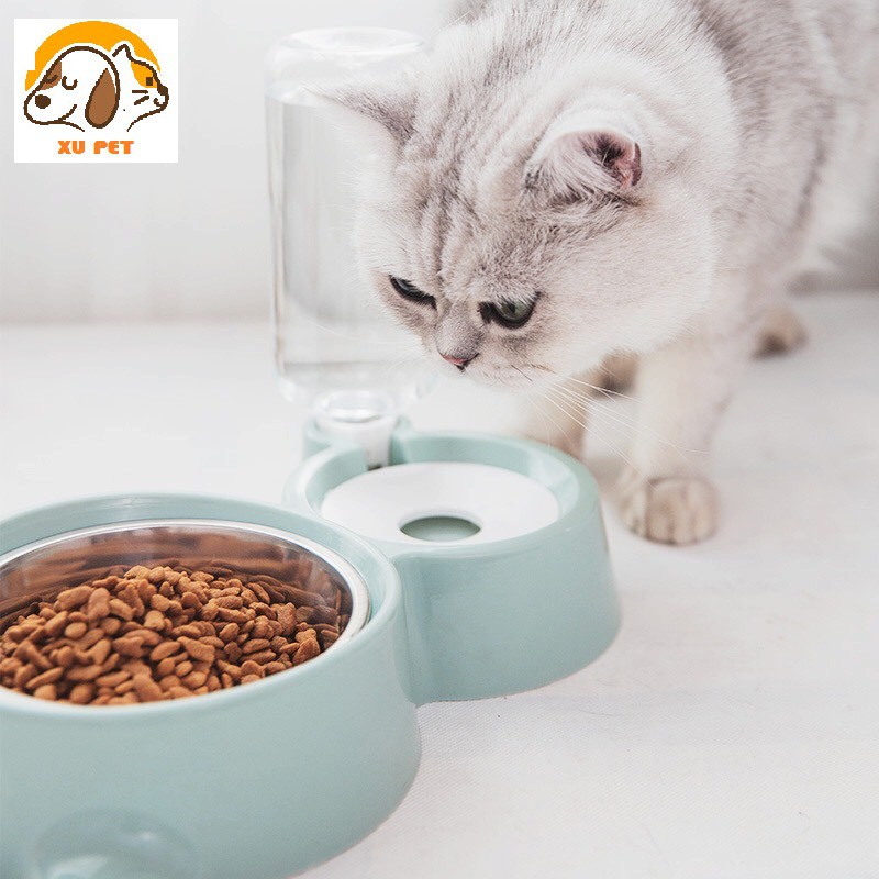 [Mã 252FMCGSALE giảm 8% tối đa 100k đơn 500K] Bát Ăn Đôi Bằng Inox Cho Chó Mèo Kèm Bình Nước Tự Động