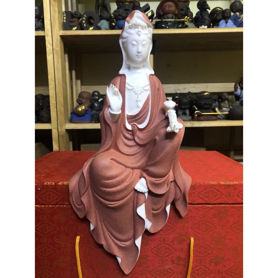 Tượng Quan Âm cầm bạch ngọc tịnh tâm- Tượng Quan Âm Bồ Tát trang trí không gian thanh tịnh- Tượng gốm trắng siêu đẹp