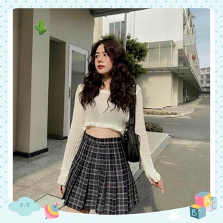Set áo gân croptop kèm chân váy tennis carro xinh pc
