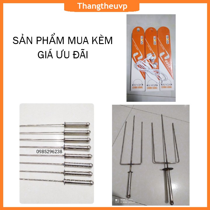 Bếp nướng than hoa inox máy nướng thịt chả lò quay gà vịt mini mô tơ tự động - Tặng 5 xiên đơn 1 xiên 3 inox