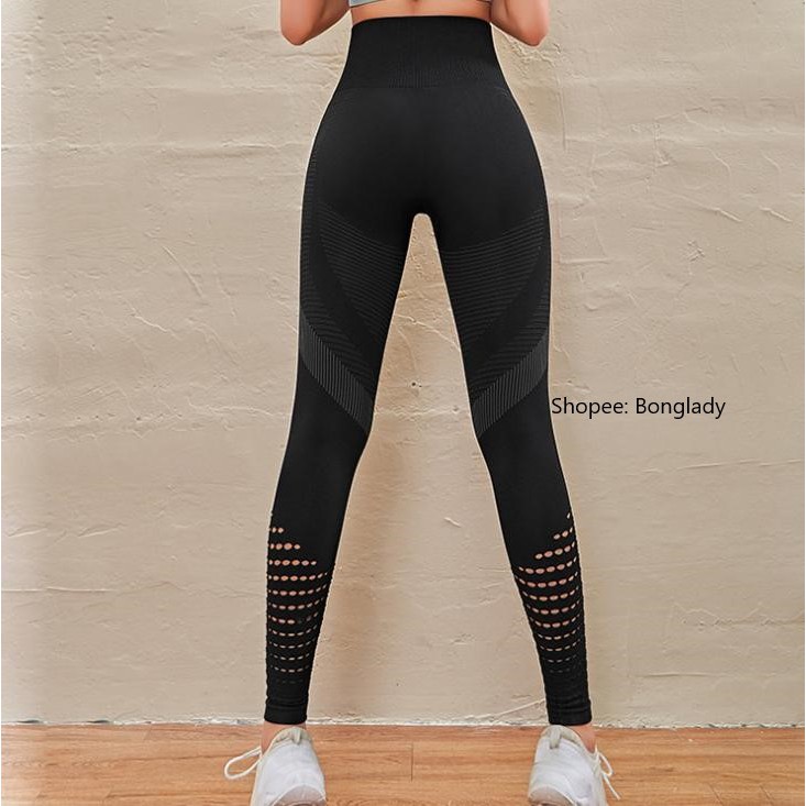 Quần Legging Tập GYM, YOGA, AEROBIC Vải Dệt Kim Co Giãn Thoáng Mát Mặc Nâng Mông Tôn Dáng Có Lỗ Thoát Khí