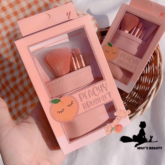 Set cọ trang điểm trái đào PEACH BRUSH SET mini kèm bao da