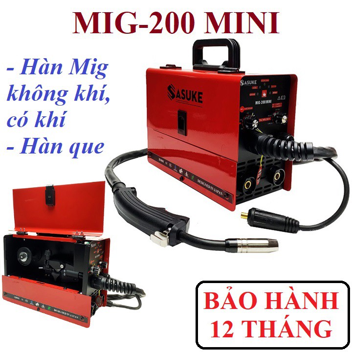 Máy Hàn MIG + Que Sasuke MIG-200 Mini  - Tặng kèm găng tay hàn da bò cổ ngắn + 1 hộp mỡ hàn