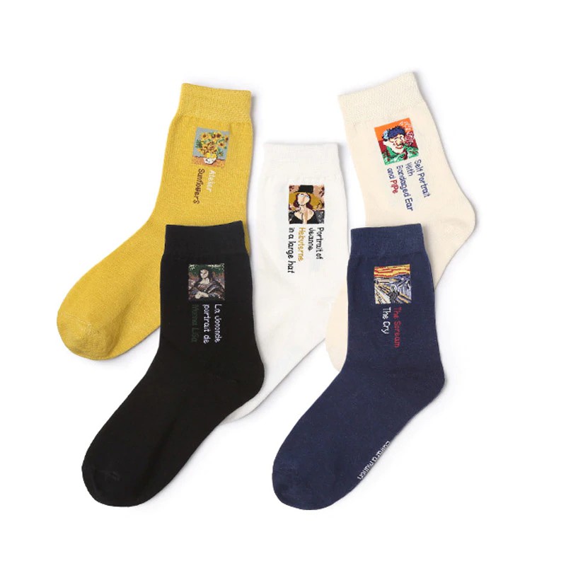 Vớ nữ chất liệu cotton in hình tranh sơn dầu thời trang