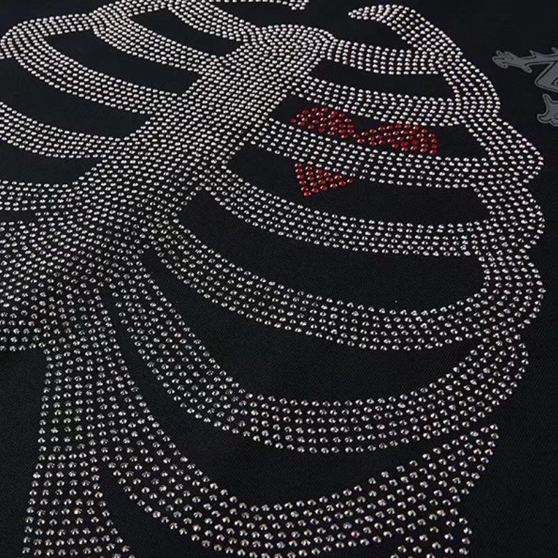 Áo Thun Nam Ngắn Tay Cổ Tròn Đính Đá Phong Cách Hip hop Thời Trang Size M-5XL