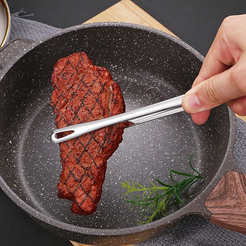 Kẹp Gắp Cà Phê/Bánh Mì/Bò Bít Tết Cán Dài Bằng Thép Không Gỉ 3 Kích Cỡ Đa Năng Chống Bỏng Cho Nhà Bếp