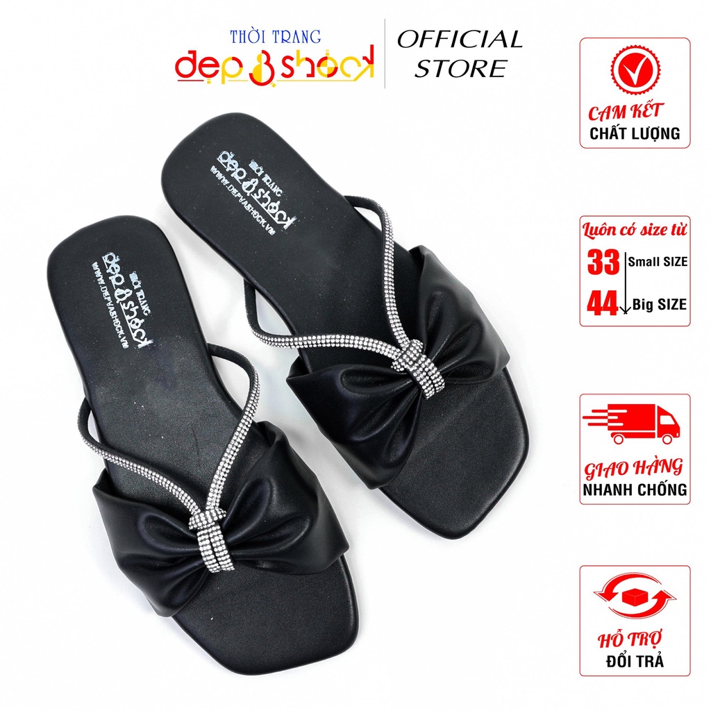 Dép lê nữ dép quai ngang đính đá cao cấp Depvashock bigsize  42 43