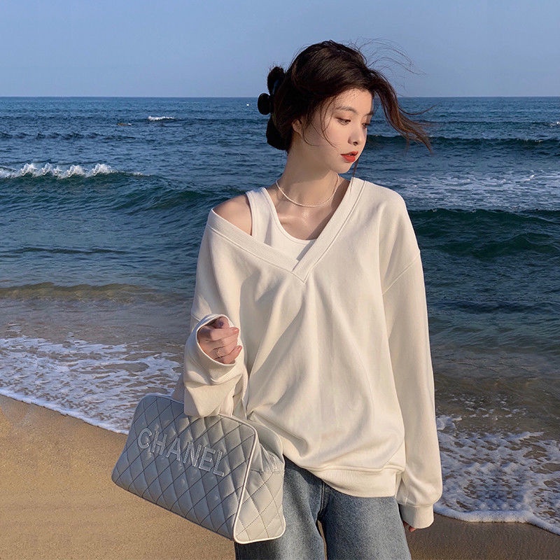 Set đồ COZOK gồm áo sweater cổ chữ V và áo vest hai dây thời trang xinh xắn cho nữ