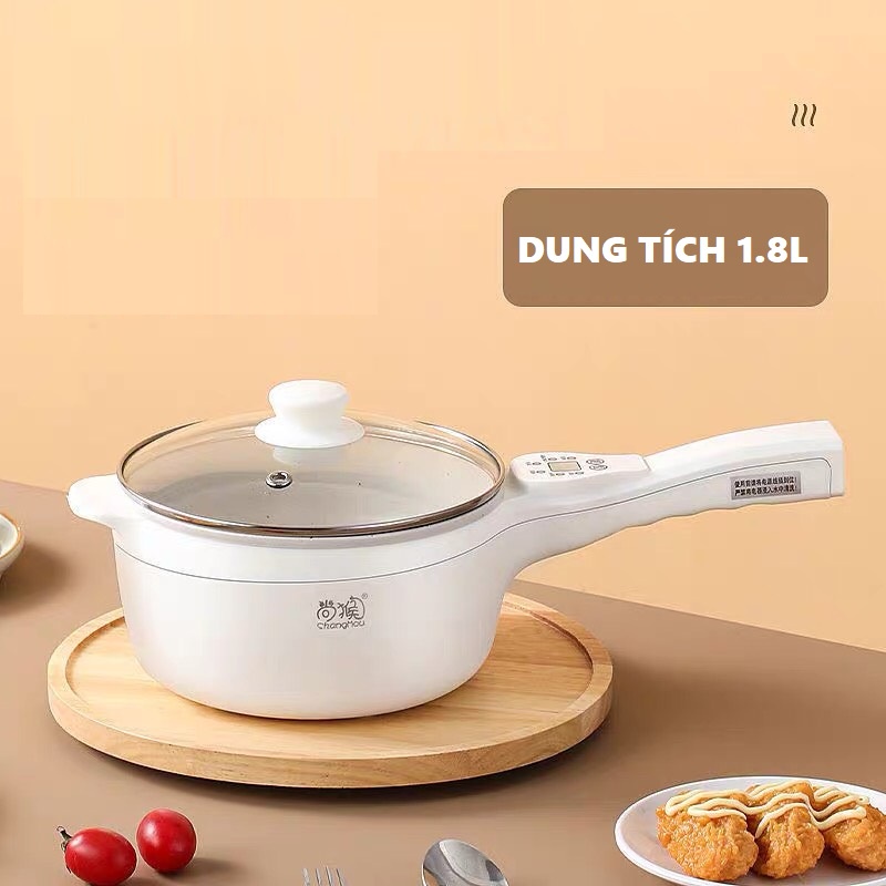 Nồi điện đa năng SHANGHOU mini chống dính có tay cầm - Bếp điện 2 tầng dùng để nấu, hấp, chiên, xào - Công suất 600W