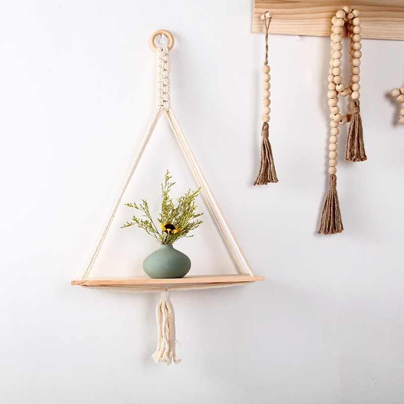 Kệ treo tường bằng gỗ thông,Kệ Macrame trang trí