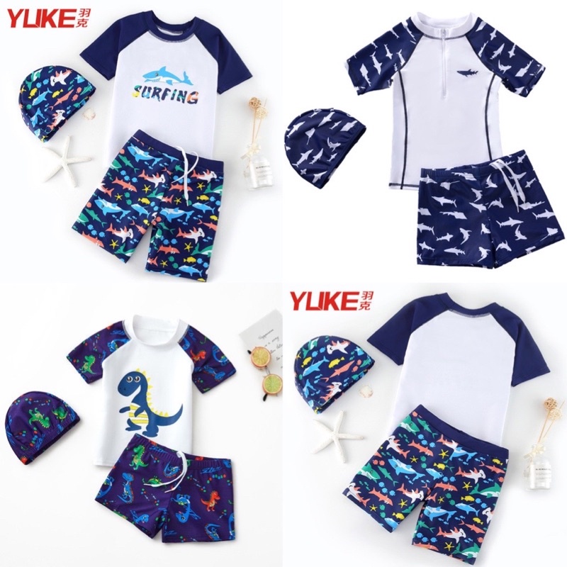 Bộ bơi bé trai hàng xịn chống tia UV, set đồ bơi bé trai cao cấp hoạ tiết khủng long, bộ bơi cỡ lớn cho bé 30kg