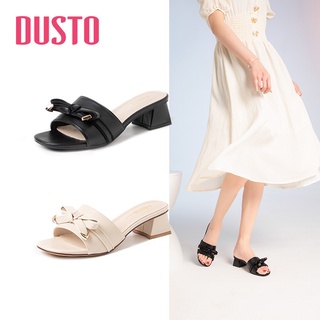 Dép nữ Dusto quai đính dây nơ, gót vuông 5cm