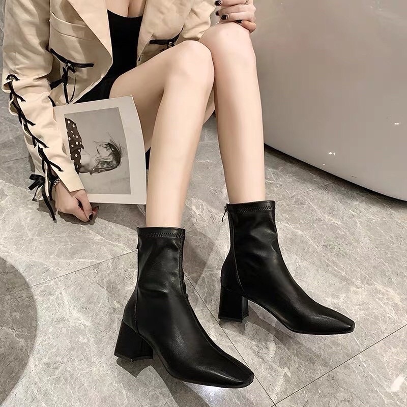 [SẴN -LOẠI 1] Bốt nữ Metan Boots da nhăn đế trụ phong cách trẻ trung