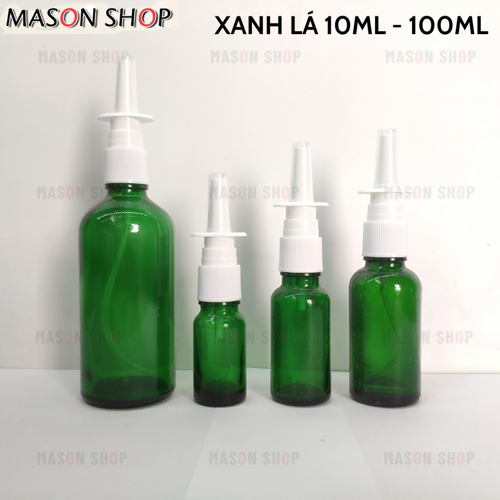 CHAI XỊT MŨI THỦY TINH PHUN SƯƠNG/ LỌ CHIẾT MỸ PHẨM RỮA MŨI TRONG NÂU XANH LÁ 5ML 10ML 15ML 20ML 30ML 50ML 100ML