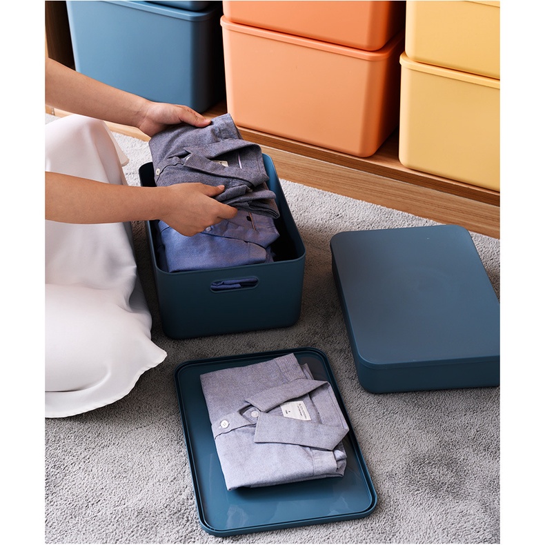 Hộp Đựng Đồ Dùng Bằng Nhựa Cỡ Lớn Màu Sắc Tương Phản Kèm Nắp Đậy Tiện Dụng Cho Gia Đình Ttm007