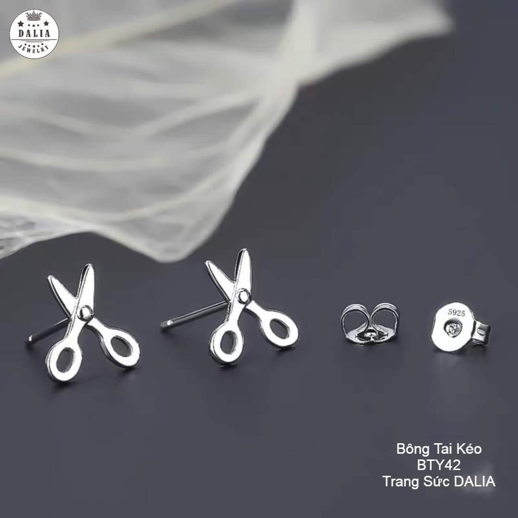 Bông tai bạc nữ hình cái kéo ngộ nghĩnh DaLiA Jewelry khuyên tai bạc 925 trắng sáng