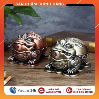 Gạt Tàn Thuốc Loại Lớn Bằng Đồng Hình Con Cóc Ngậm Tiền Có Nắp Đậy Trang Trí Cực Đẹp