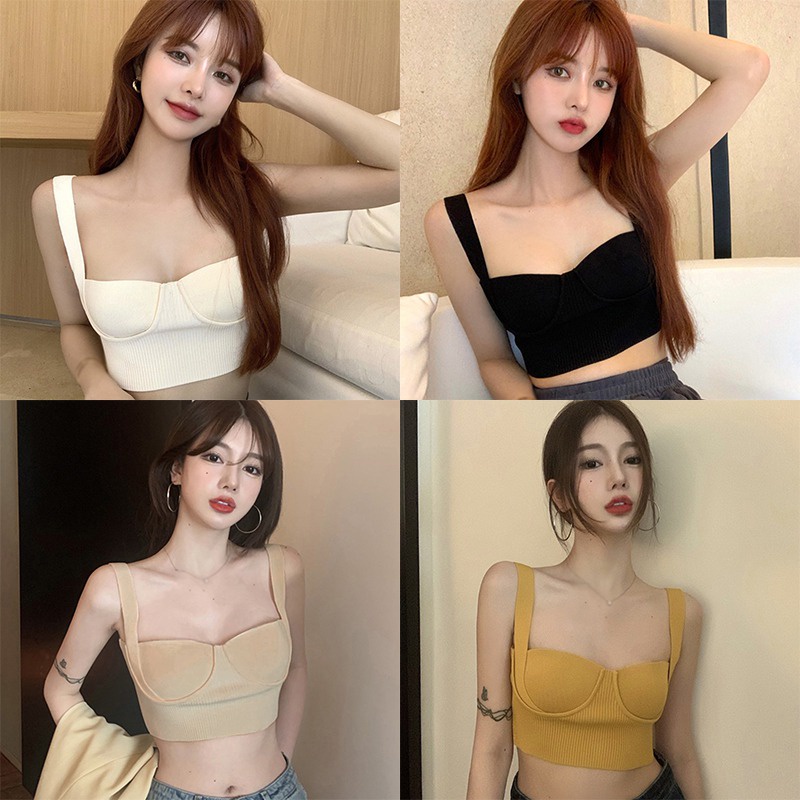 Áo croptop ống ôm dệt kim màu trơn quyến rũ thời trang hè Hàn Quốc cho nữ