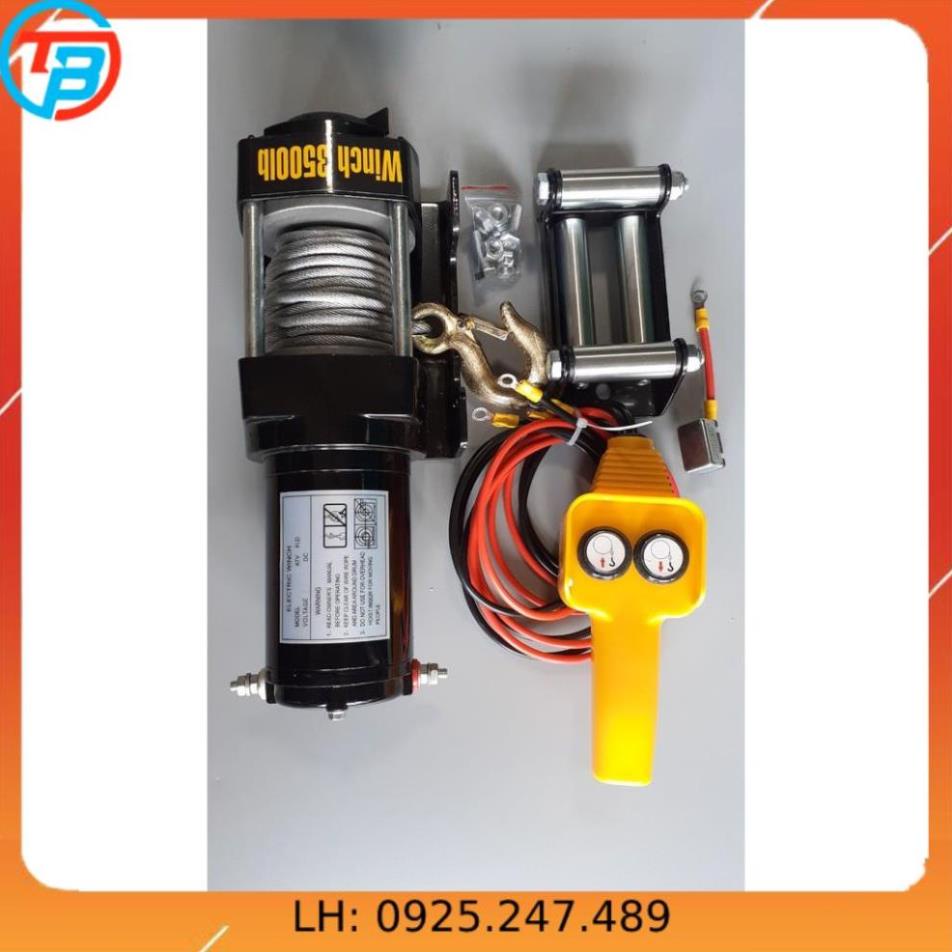 Tời điện12v  ắc quy 12v  3500lbs CÁP THÉP Thái Bình Vina