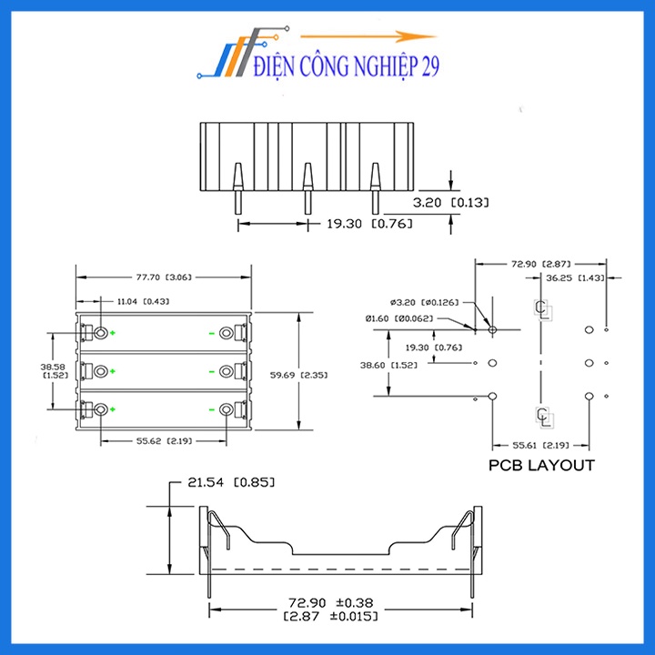 Đế Pin 18650 Chân Hàn Riêng Biệt