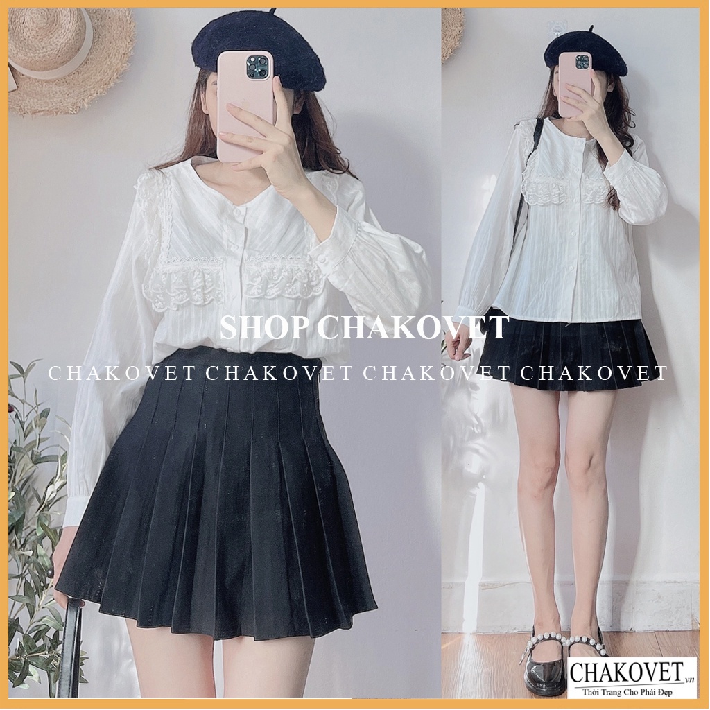 Áo sơ mi nữ dài tay màu trắng A875, kiểu áo nữ cổ tròn thiết kế 2 lớp ren ngực phong cách retro hàn quốc freesize