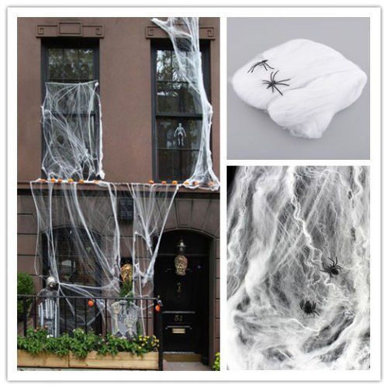 Mạng Nhện Co Giãn Màu Trắng Trang Trí Tiệc Halloween/Nội Thất Nhà/Quán Bar DIY