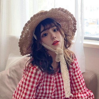 Mũ cói vành rộng phối nơ phong cách Hàn Quốc cho nữ