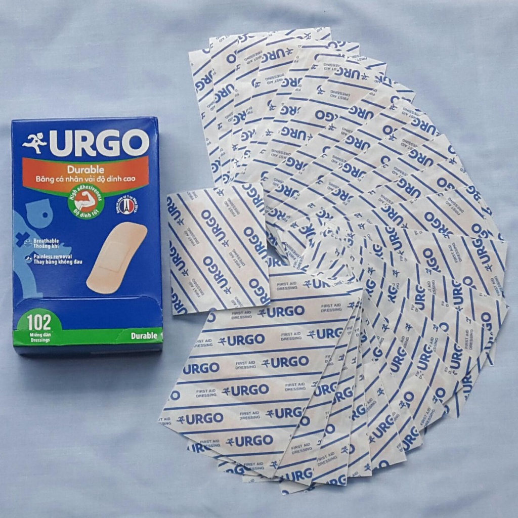 [102/ miếng] Băng Cá Nhân Vải Độ Dính Cao Urgo Durable thay băng không đau thoáng khí