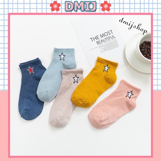 Set 5 đôi tất nữ cổ thấp nhiều màu vớ nữ cổ thấp hình ngôi sao lớn T57