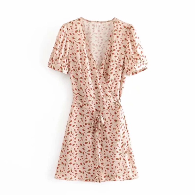 Zara Morocco full tag - Đầm Zara vạt chéo hoa nụ đỏ xinh DH3VCG52N9