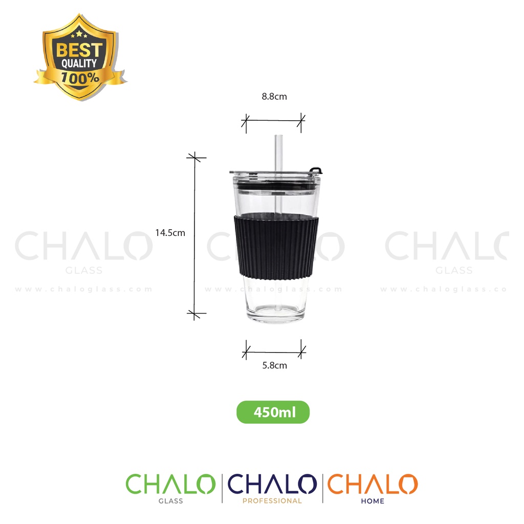 Bình thuỷ tinh đựng nước 450ml (Kèm ống hút)
