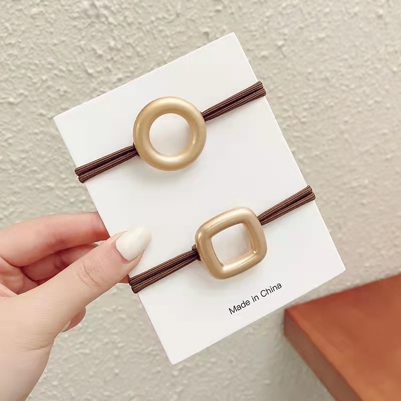 Dây Buộc Tóc Cao Su Mặt Hợp Kim Hình Tròn Đơn Giản Dễ Thương Phong Cách Hàn Quốc