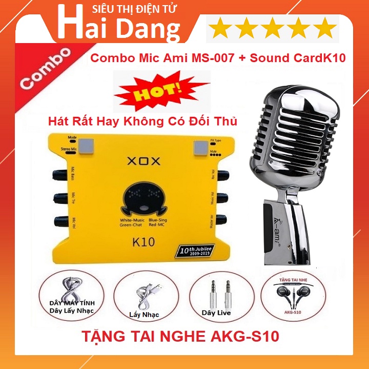 Combo Sound Card K10 Bản Kỷ Niệm 10 Năm, Tặng Tai Nghe AKG-S10 - Micro Ami MS-007 - Chuyên Hát Karaoke Livestream